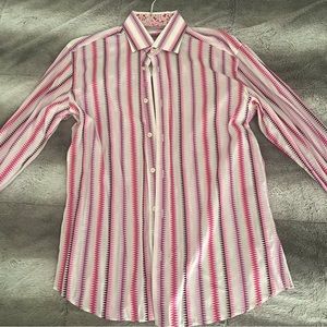 Bertigo WORN ONCE LIKE NEW Contrast Pattern Dress Shirt Floral Pink White Medium